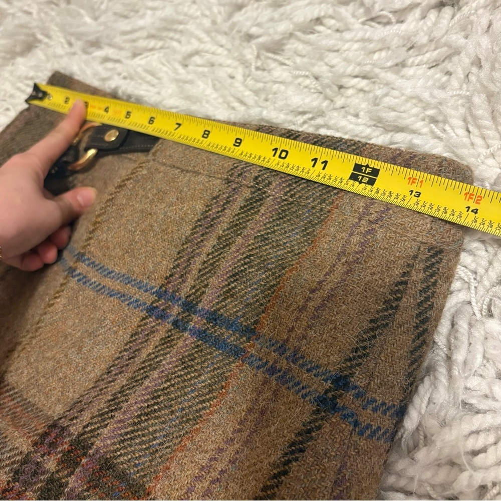 Vintage Ralph Lauren Plaid Wool Mini Skirt Leather Gold Chain Belt 90s y2k Prep - Picture 8 of 13